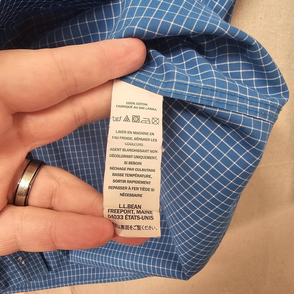 LL Bean Shirt Mens Blue XL Wrinkle Resistant Oxford Check Traditional Fit 285275 - Picture 8 of 9